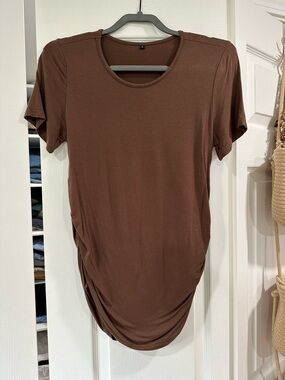 Amazon Maternity Brown Short Sleeve Ruched Side Tee